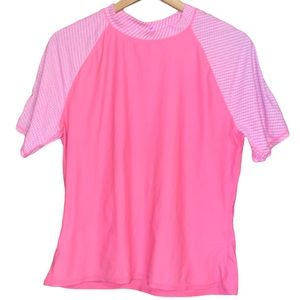 •OLD NAVY•WOMENS' PINK AND WHITE POLKA DOT SLEEVES RASH-GUARD SIZE XL